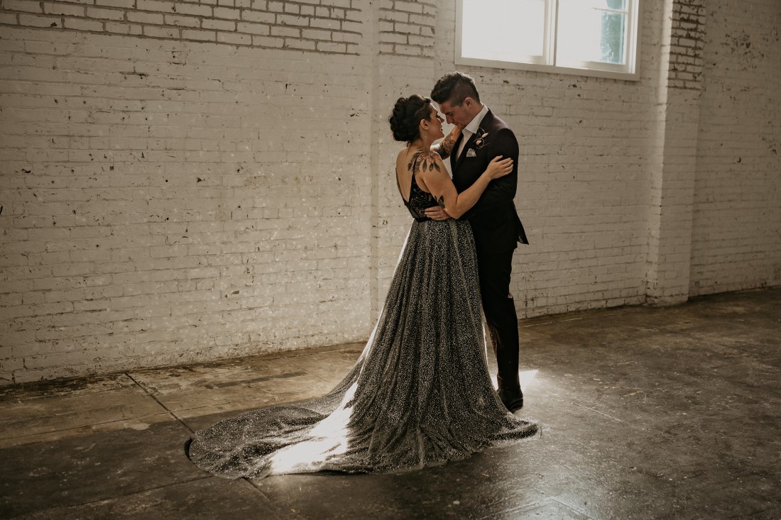 Newlyweds first dance in vintage industrial venue Powerhouse on Vancouver Island