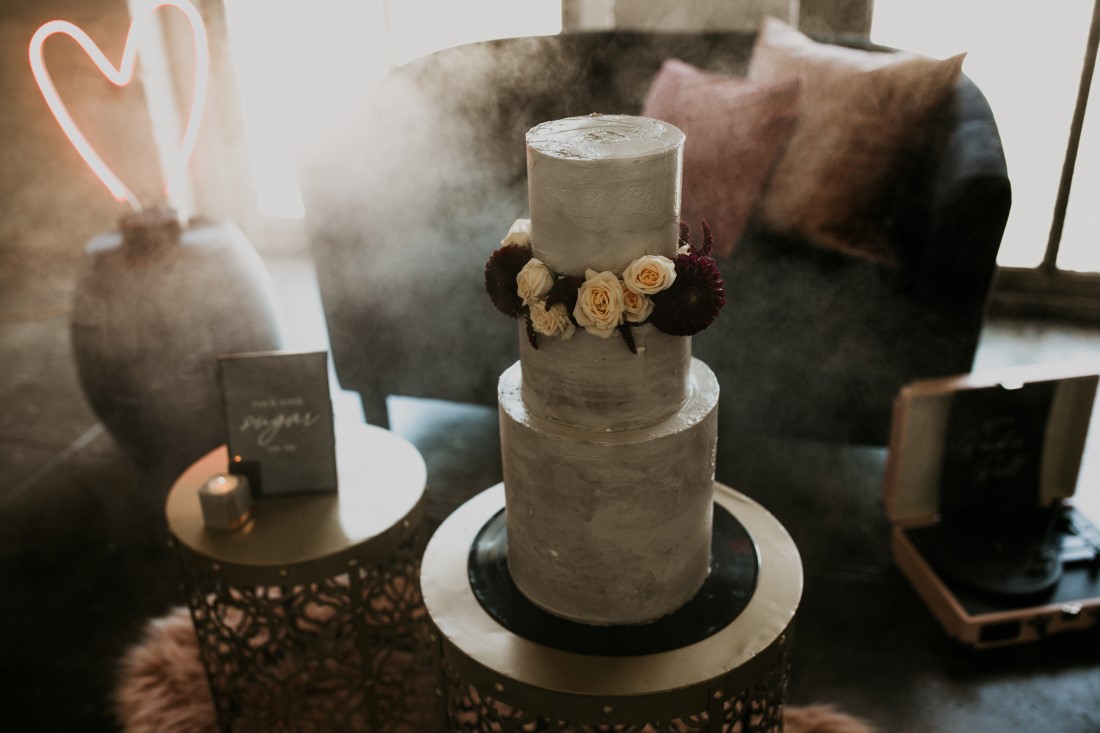 Grey Industrial Chic Wedding Cake by Julys Girl Cake Co Vancouver Island