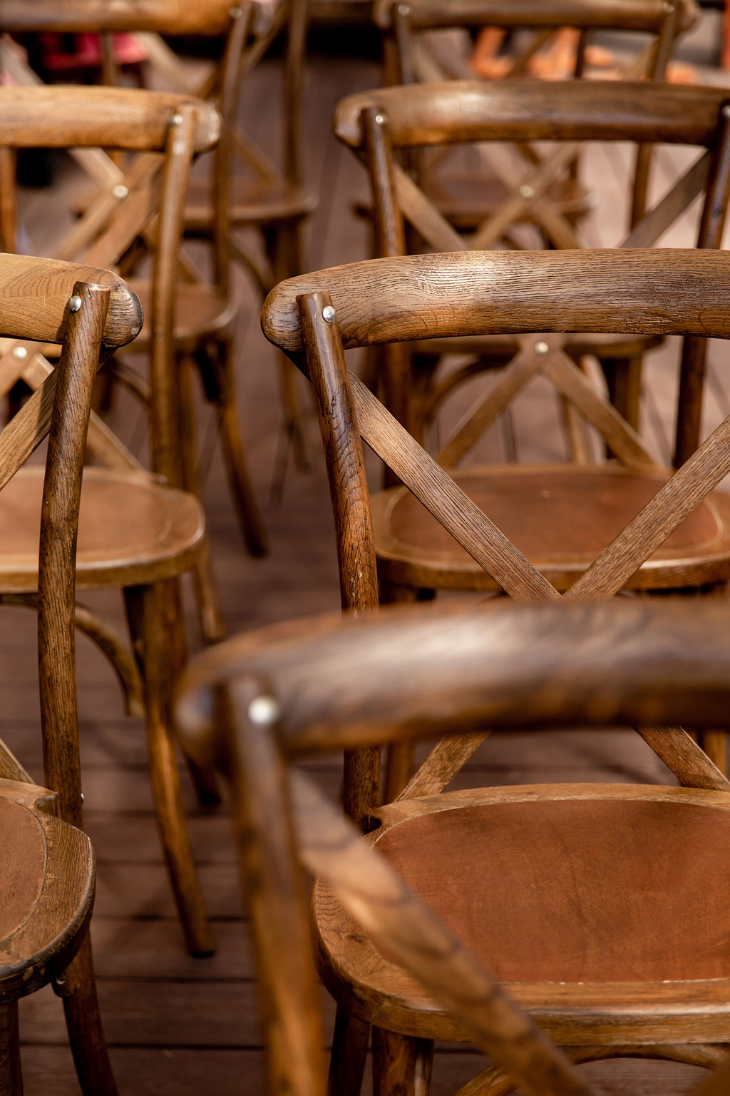 Wood chairs at outdoor ceremony at Pacific Gateway Hotel Vancouver