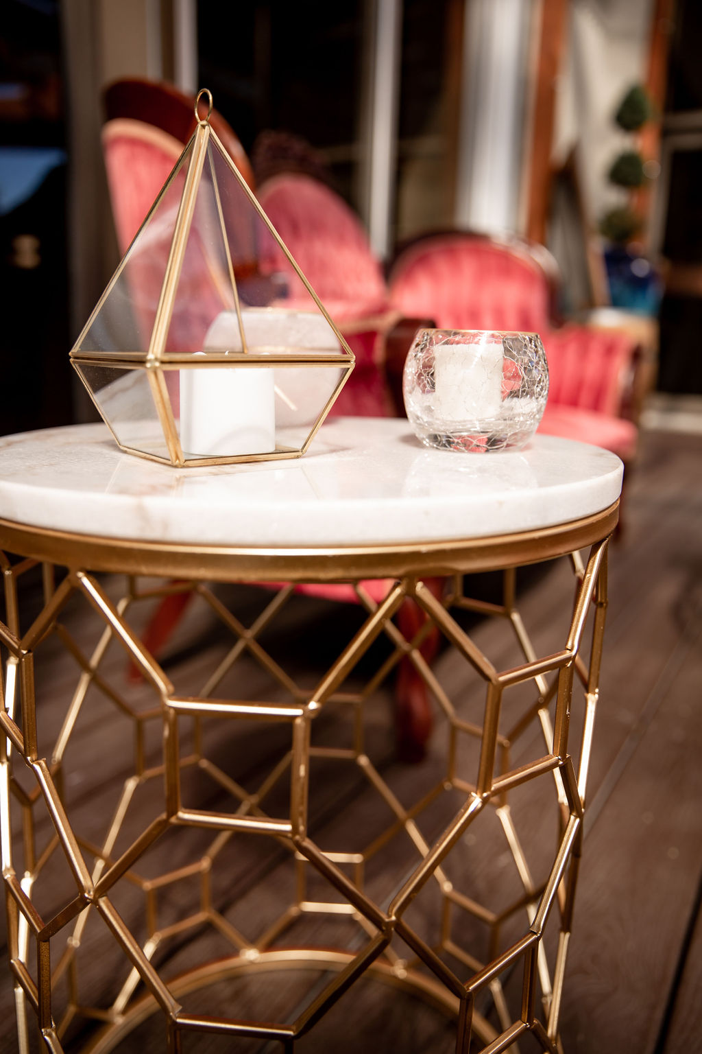 Coner table with pink florals at Pacific Gateway Vancouver