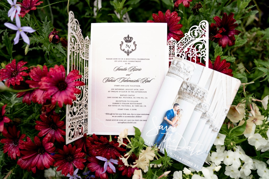 Paper Suite wedding invite with castle gates