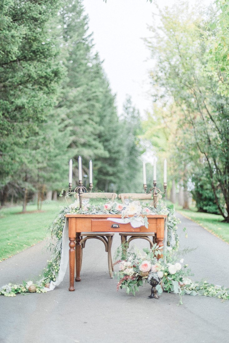 French country wedding table on road