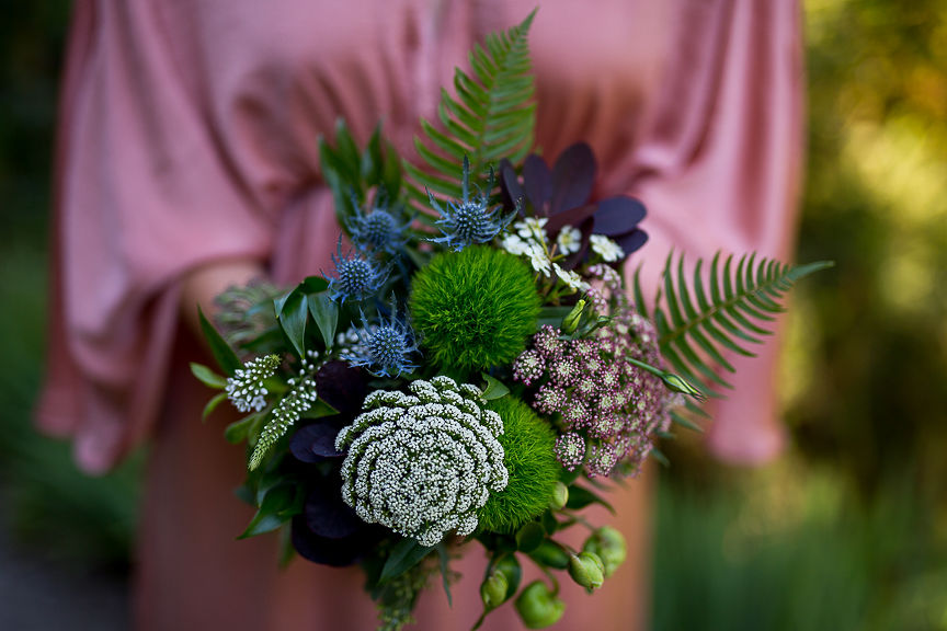 Bridal bouquet with white dahlia by Flower Factory Vancouver