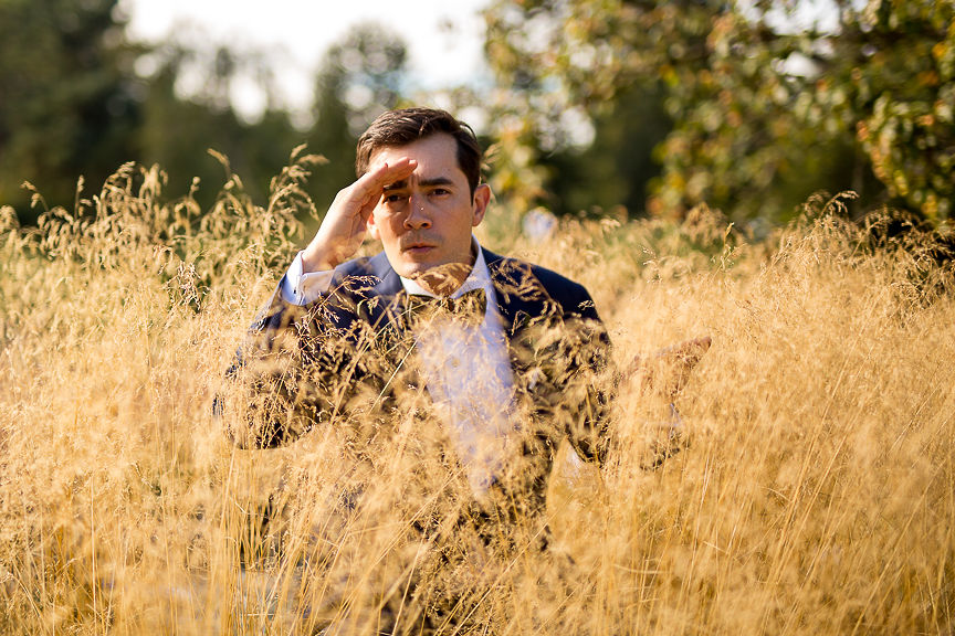 Groom in tall grass at VanDusen Botanical Gardens