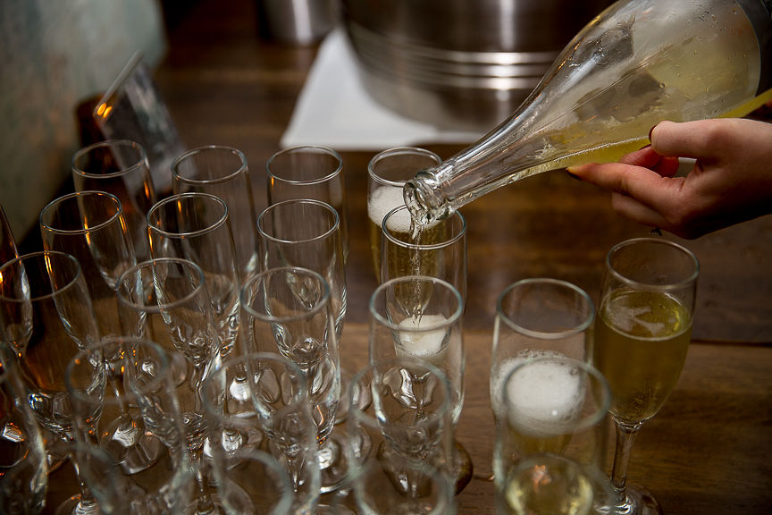 Champagne poured into glasses at Medina Cafe Vancouver