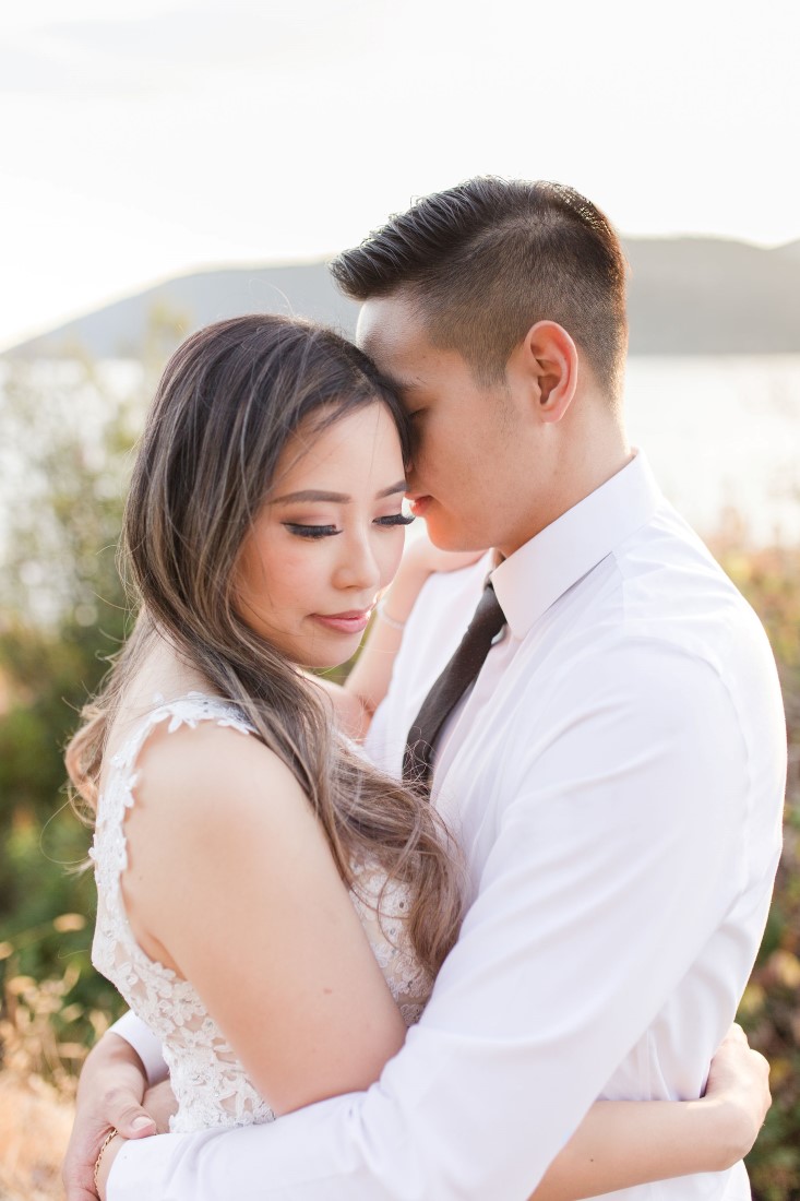 Whytecliff Park Engagement shoot asian couple embrace