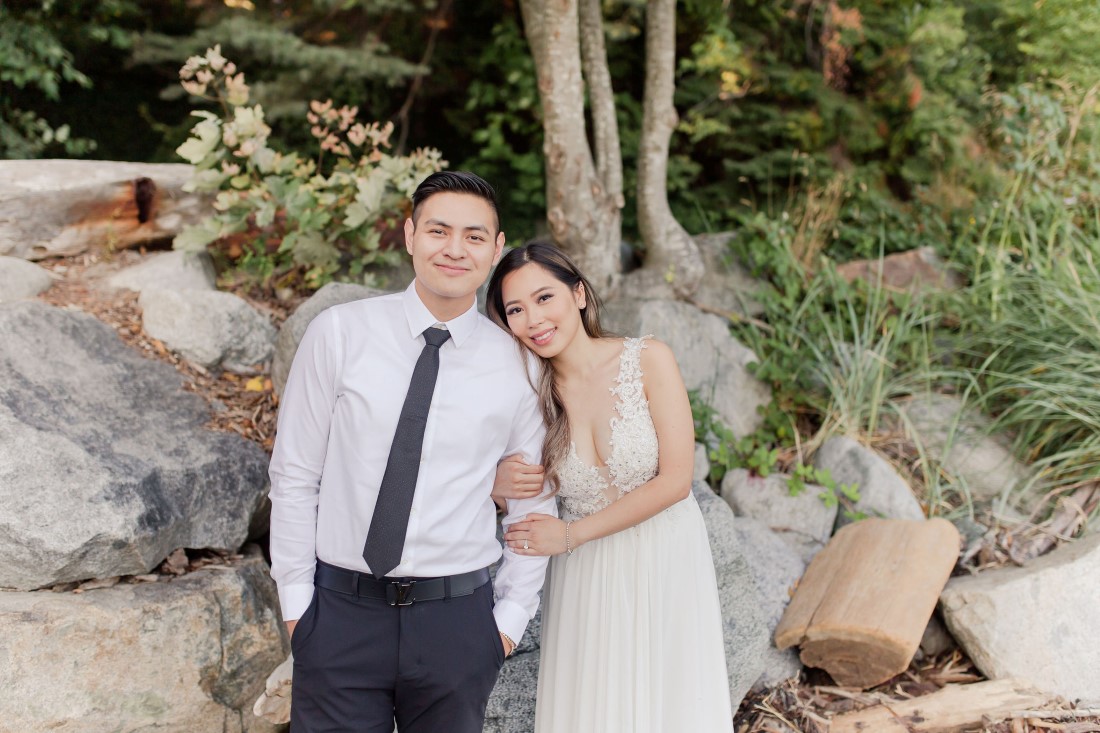 Whytecliff Park Engagement couple smile and pose in Vancouver