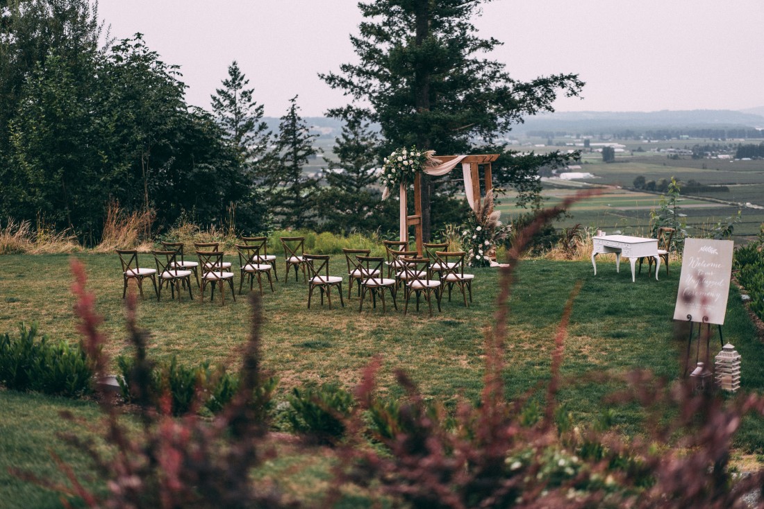 Wedding Ceremony set up in field outside Vancouver by  Above and Beyond Events Vancouver