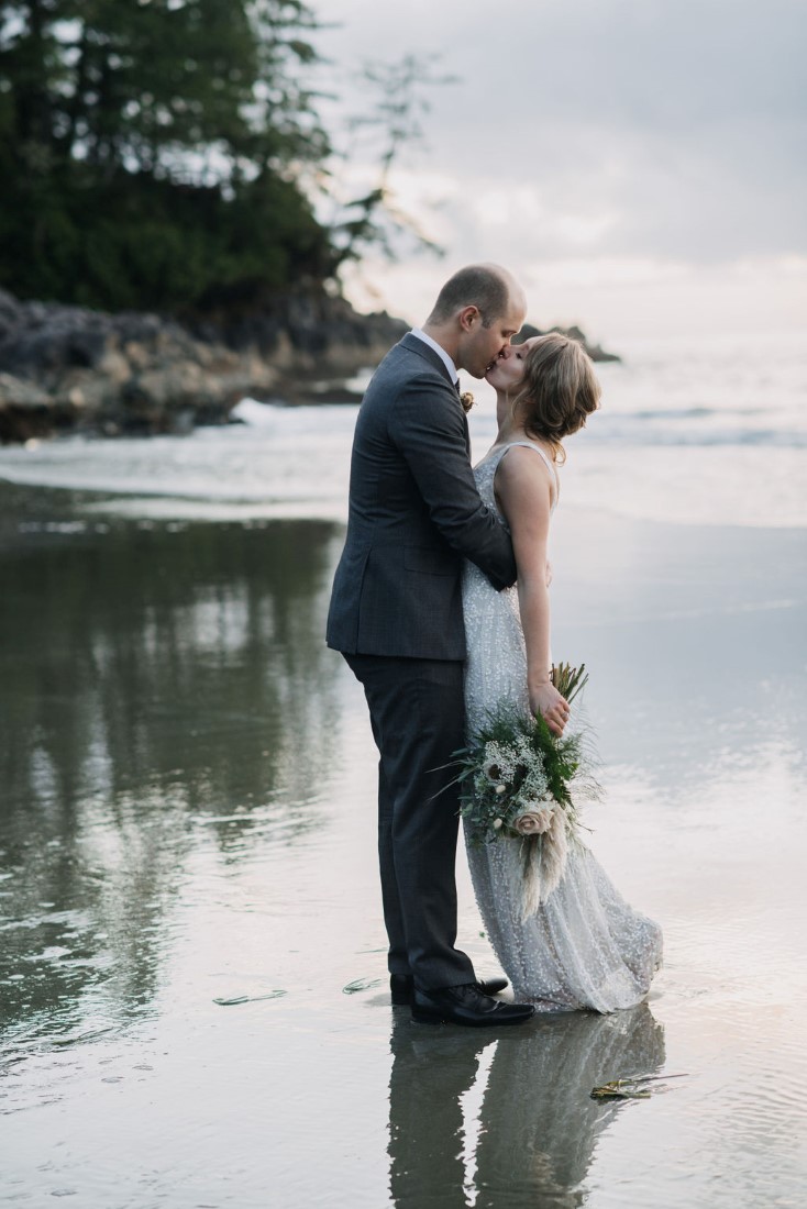 Tofino Beach Wedding kiss by Bracey Photography