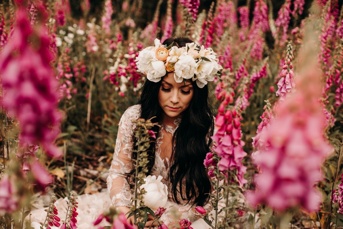 Foxgloves are Forever Island Moments Photography bride in foxgloves