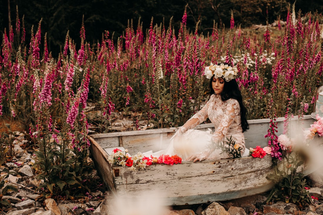 Foxgloves are Forever Island Moments Photography bride in boat