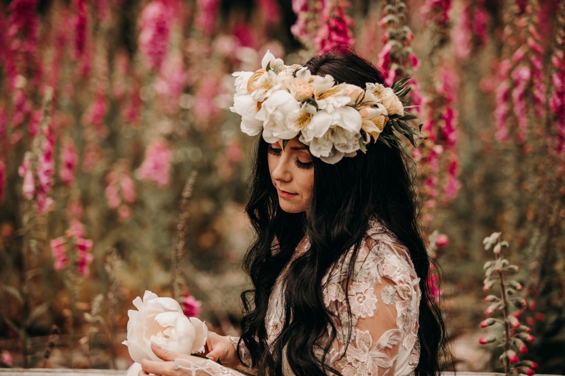Foxgloves are Forever Island Moments Photography bride in flower crown