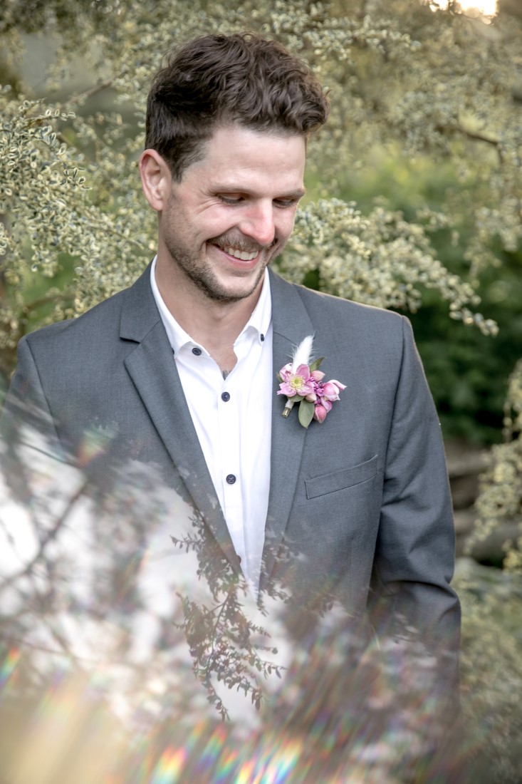 Purple Lilac Spring Wedding Hattie Root Photo groom and boutonniere