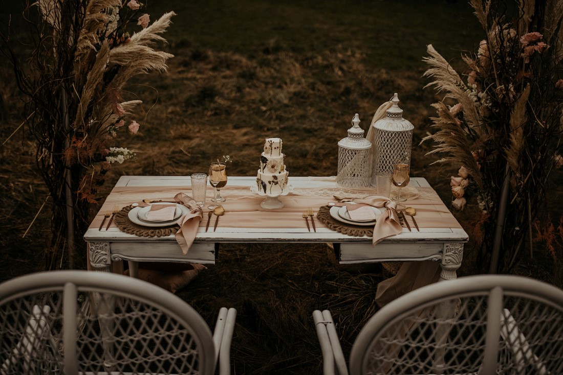 Romantic Cover for Vancouver Island Magazine Secret Waters Photography sweetheart table settings and 3 tier cake