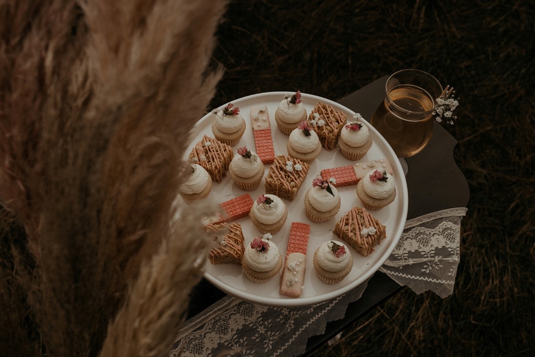 Romantic Cover for Vancouver Island Magazine Secret Waters Photography dessert plate with pretty cupcakes and dipped cookies