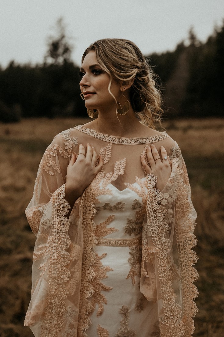 Romantic Cover for Vancouver Island Magazine Secret Waters Photography blush lace detail on gown