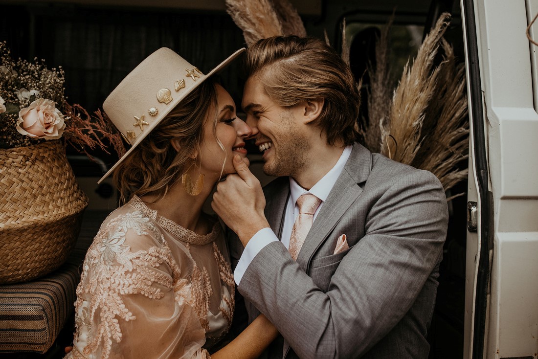 Romantic Cover for Vancouver Island Magazine Secret Waters Photography groom turns brides face to kiss