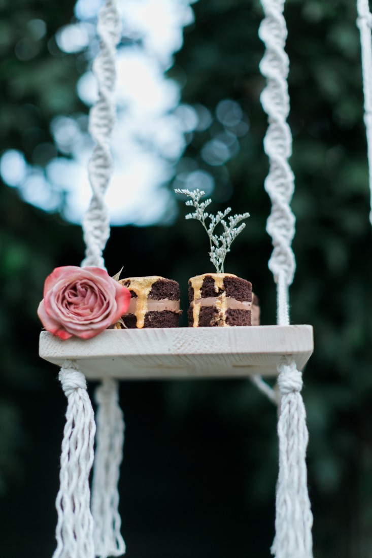 Macramé Boho Simply Sweet Photography cake pieces on swing