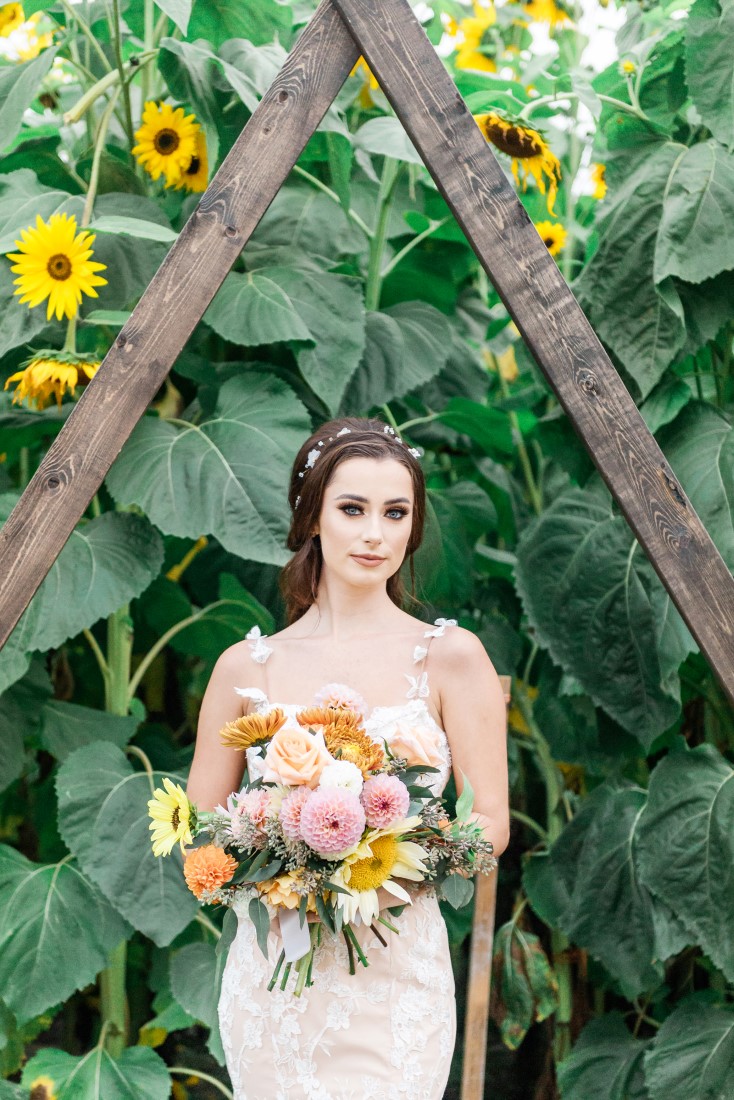 Sunflowers and Sunshine Wedding Inspo bride and bouquet