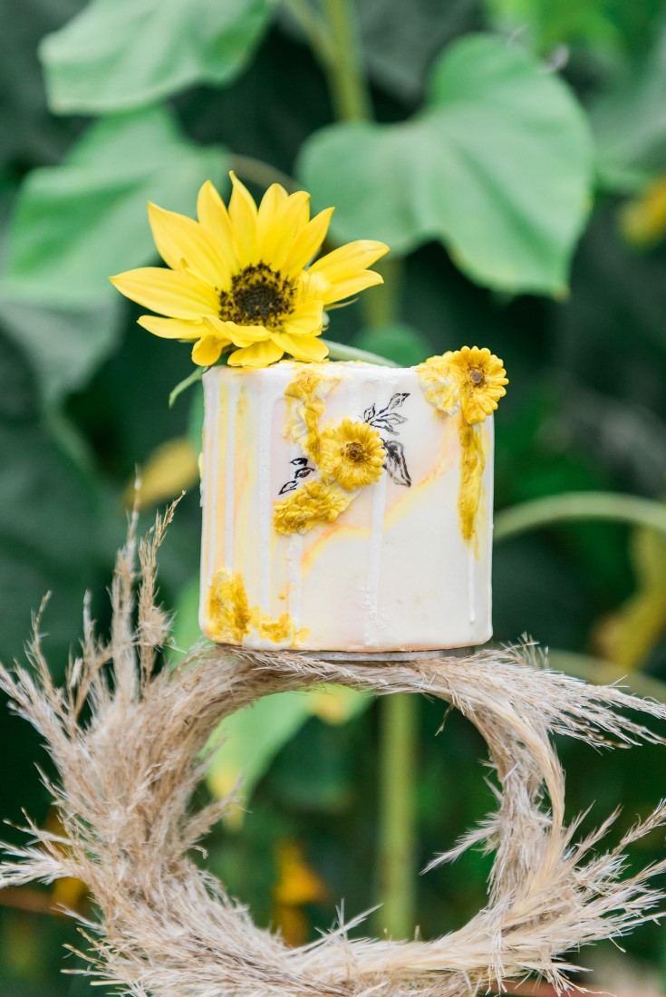 Sunflowers and Sunshine Wedding Inspo cake topper detail