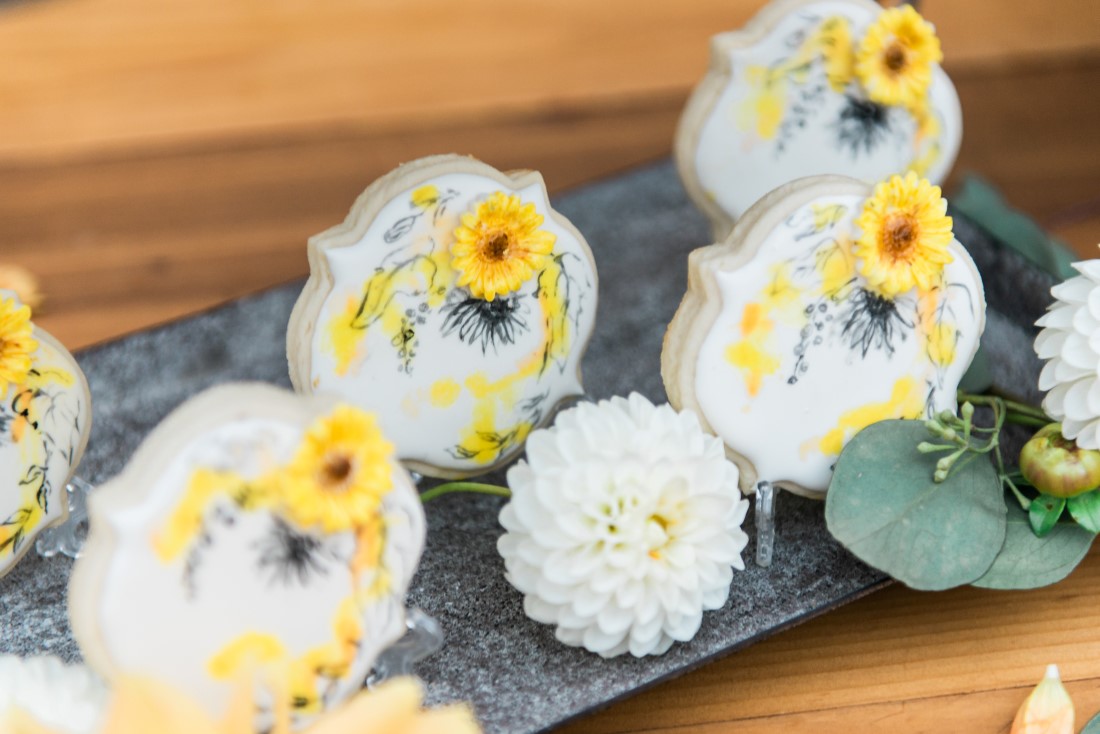 Sunflowers and Sunshine Wedding Inspo sunflower decorated cookies