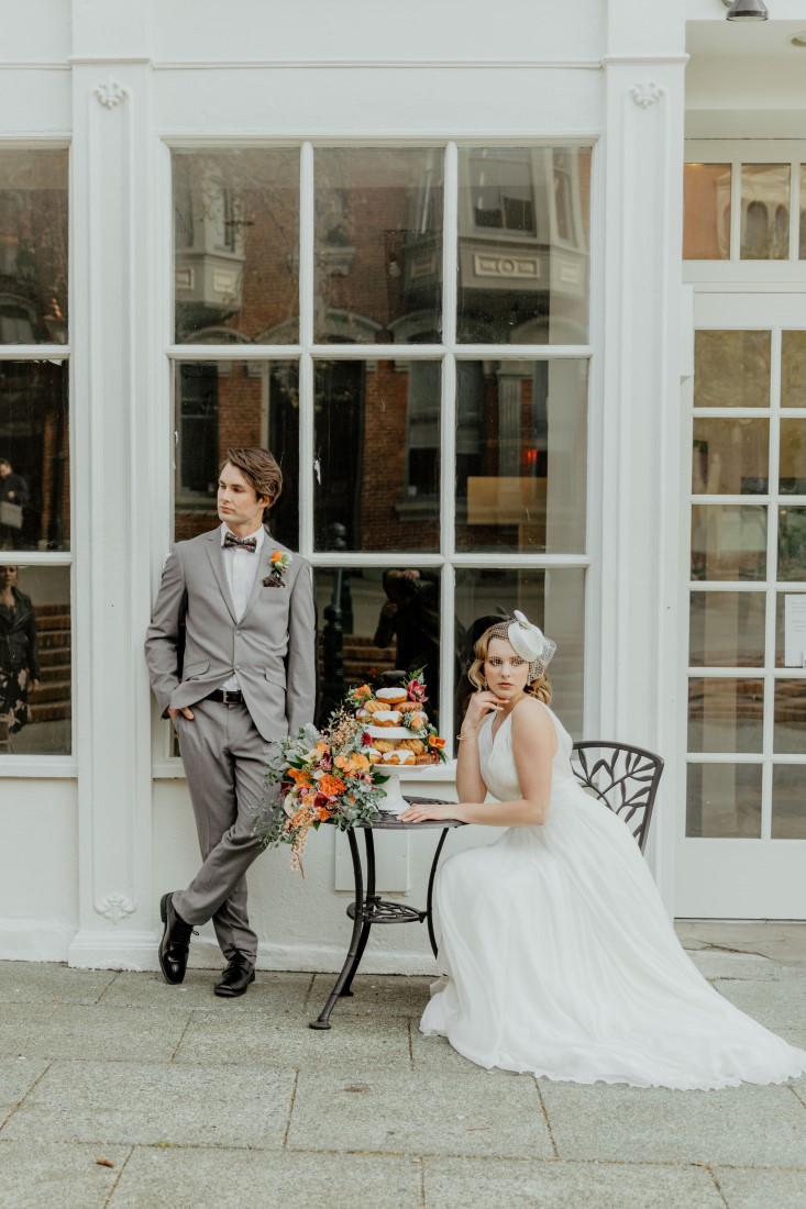 Coffee Love in Comox Valley Luke Liable Photography bride sitting at cafe table