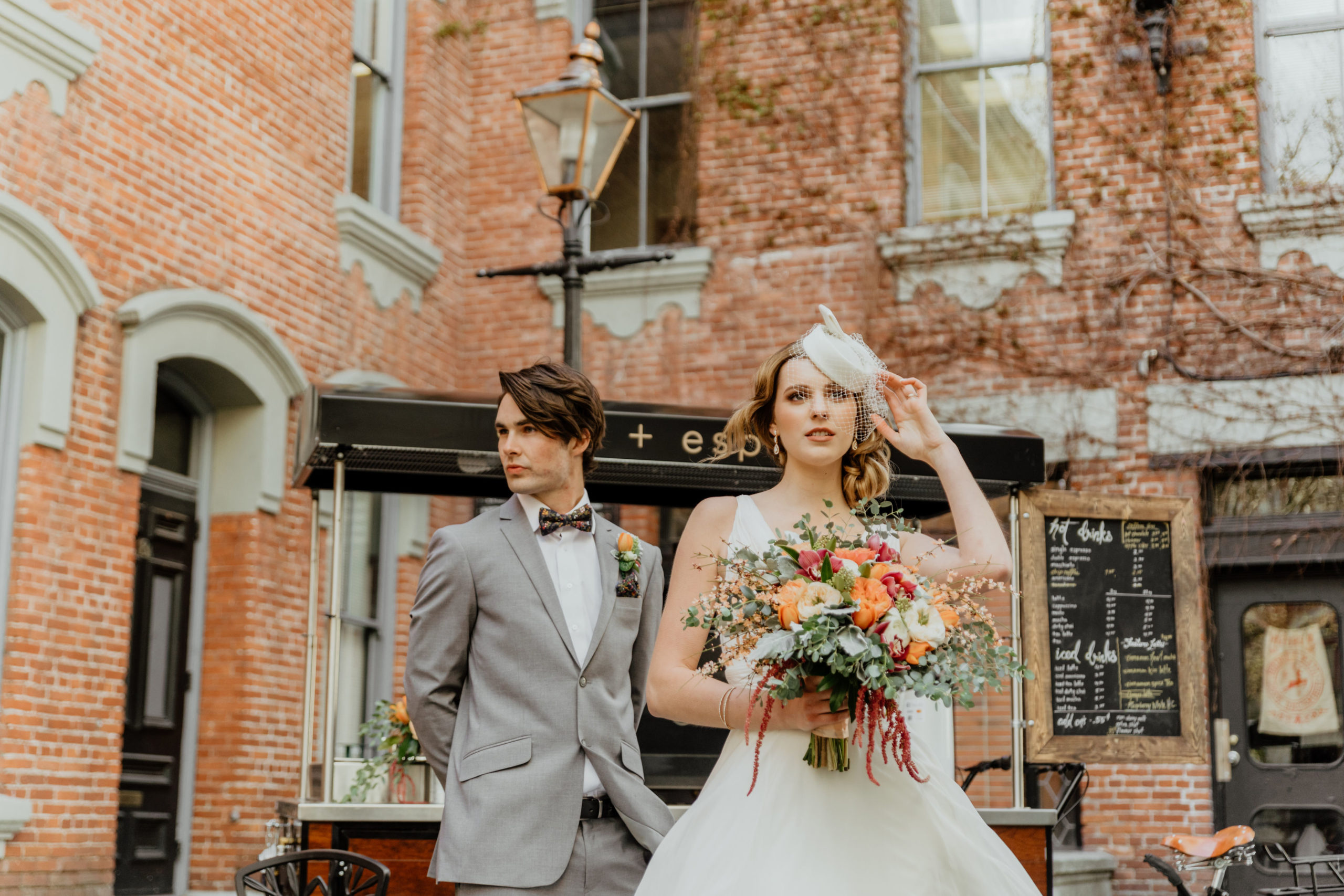 Newlyweds with coffee cart in Comox Valley