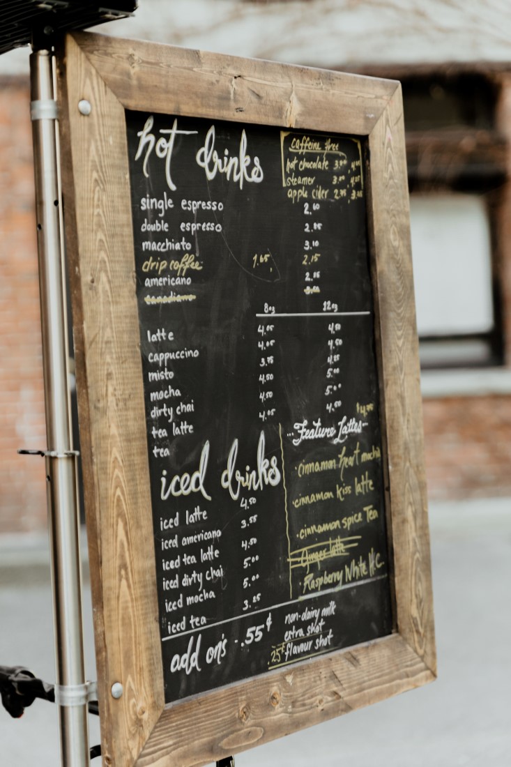 Coffee Love in Comox Valley Luke Liable Photography chalk board drink menu