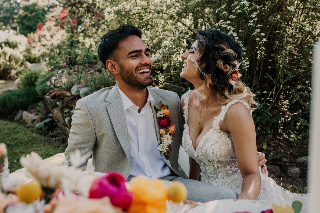 A Styled Elopement at HCP Gardens newlyweds at sweetheart table